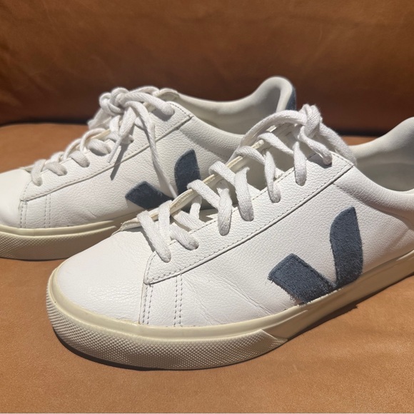 Veja Other - VEJA White Leather Low-Top Sneakers Blue Suede V | Minimal Sustainable